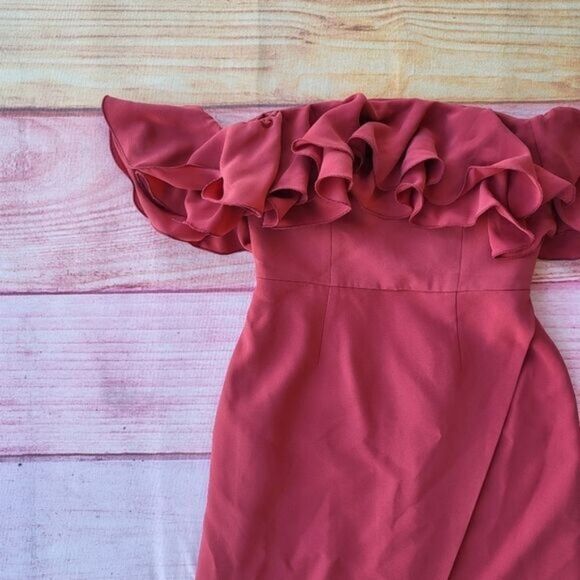 C/Meo Collective‎ Rose Immerse Off The Shoulder Layered Ruffle Midi Sheath Dress - Picture 4 of 13